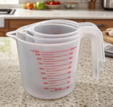 3pcs Plastic Measuring Cups Set – 250ml, 500ml & 1000ml Graduated Baking Beakers