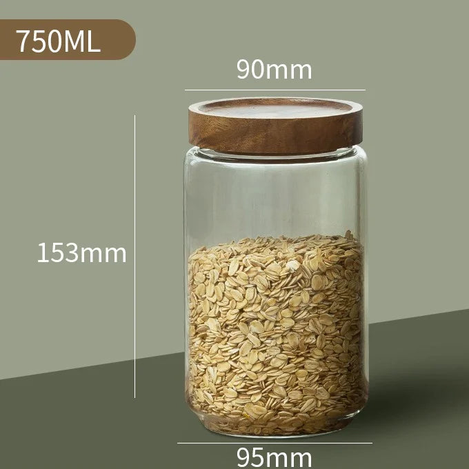 Wood Lid Glass Airtight Canister – Food Storage Jar for Tea, Coffee, Grains & Candy