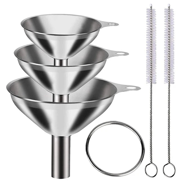 Stainless Steel Kitchen Funnels Set (3/5 Pcs) – Mini Food-Grade Funnels for Bottles & Spices
