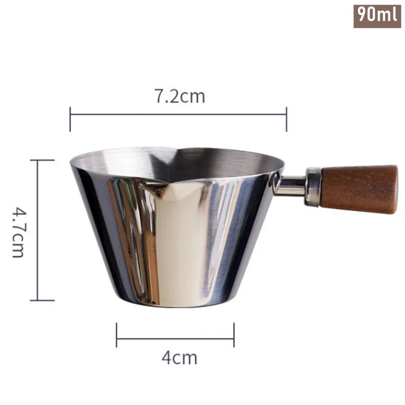 90ml/3oz Espresso Measuring Cup with Wood Handle – Stainless Steel Coffee Pouring & Measuring Tool