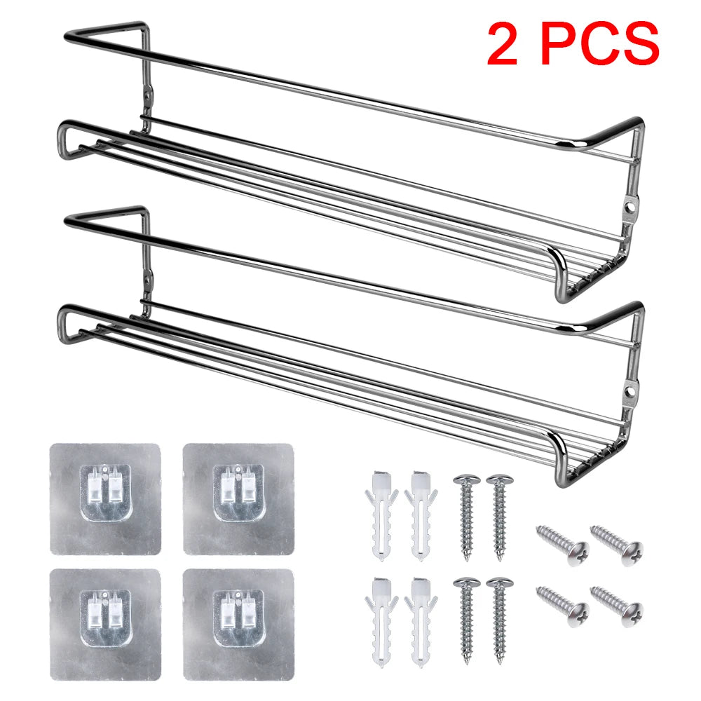 Kitchen Organizer 2 Pcs Metal Hanging Racks – Wall-Mounted Spice Jar Storage Shelf