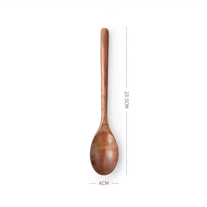 2PCS Wooden Spoon Set – Natural Wood Kitchen Tableware for Soup, Tea & Coffee