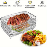1/3-Layer Stainless Steel Air Fryer Accessories – Stackable BBQ Grill Rack & Multipurpose Frying Basket