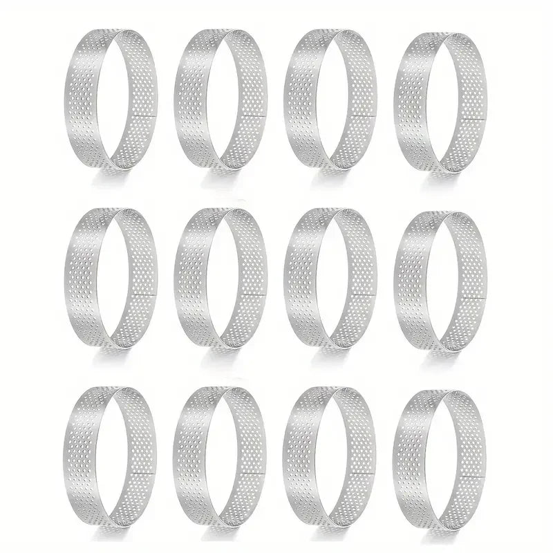 Perforated Stainless Steel Tart Rings – 6PCS/12PCS Round Cake & French Dessert Molds