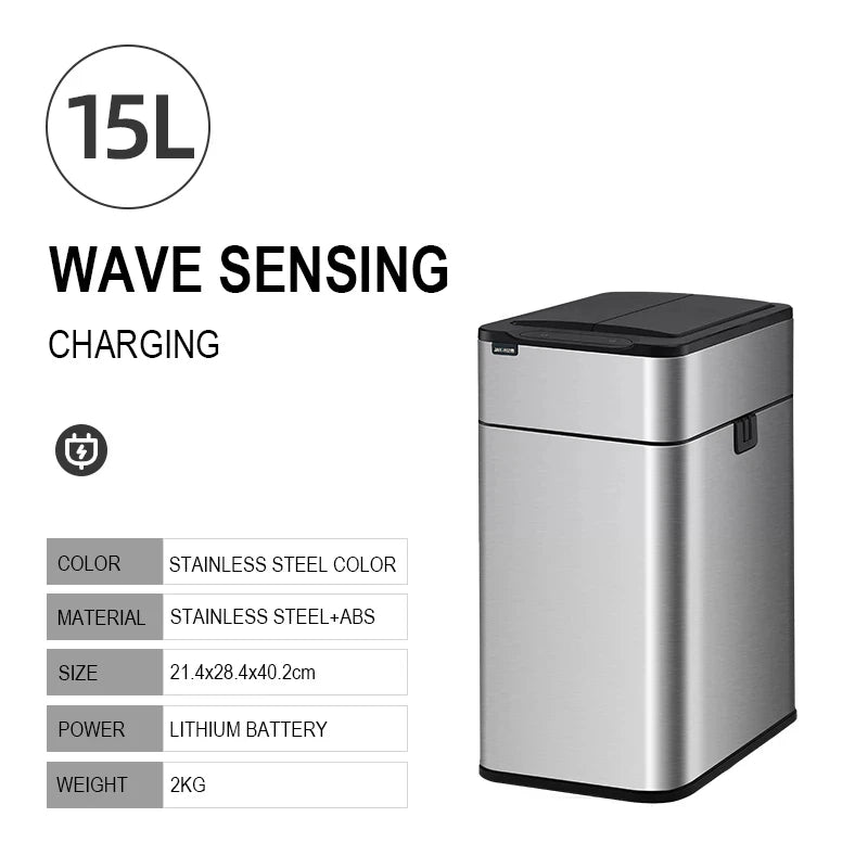 Smart Stainless Steel Trash Can – 15L / 20L Automatic Motion Sensor Garbage Bin