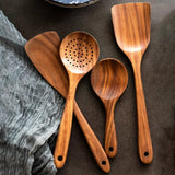 Wooden Kitchen Cooking Set – Spatula, Spoon & Salad Fork Set with Storage Bucket