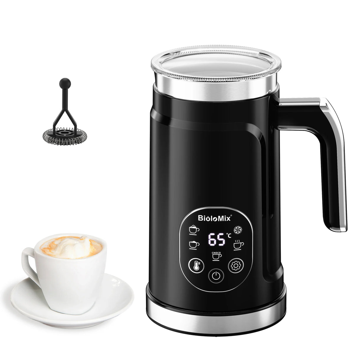 BioloMix 5-in-1 Milk Frother with LED Touch Screen – Hot & Cold Foam Maker and Milk Warmer