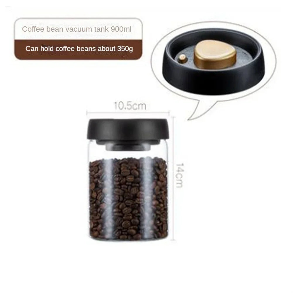 Coffee Beans Vacuum Sealed Tank – Transparent Glass Airtight Food Storage Jar with Air Extraction Lid