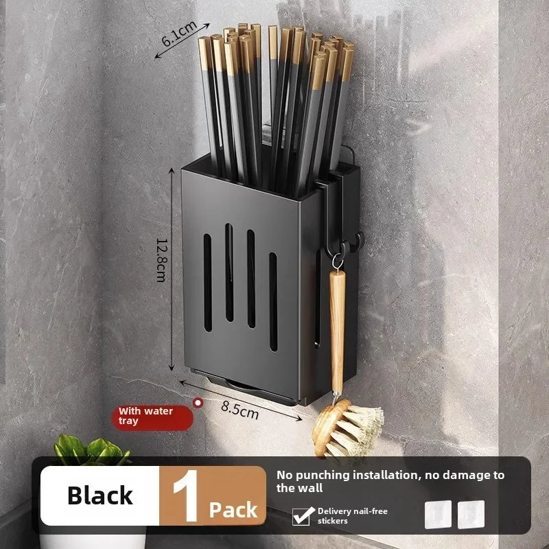 Kitchen Chopsticks Holder & Hanging Utensil Drying Rack – No Drilling Wall Mounted Cutlery Organizer