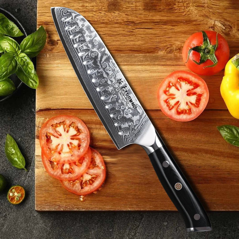 TURWHO 7" Japanese Santoku Knife 67-Layer Damascus Steel Professional Chef Knife