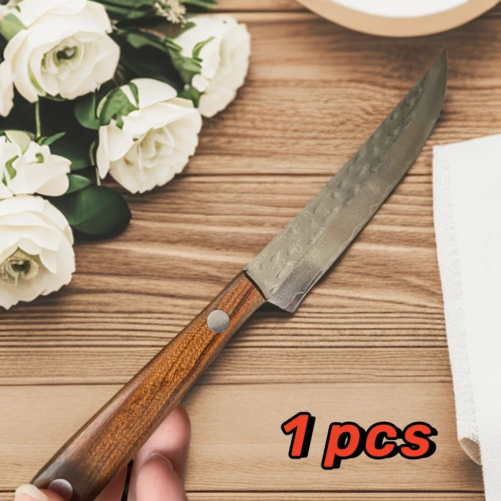 67-Ply Forged Damascus Steel Steak Knife – Solid Wood Handle Sharp Paring & Boning Knife