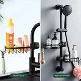 Adjustable Bathroom Faucet Storage Rack – Shower Shampoo & Soap Holder Organizer