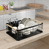 Single Tier Dish Drying Rack – Steel Bowl Organizer with Utensil Holder