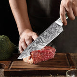 Laser Damascus Pattern Stainless Steel Kitchen Knife for Meat, Vegetables, Bread & Fruit