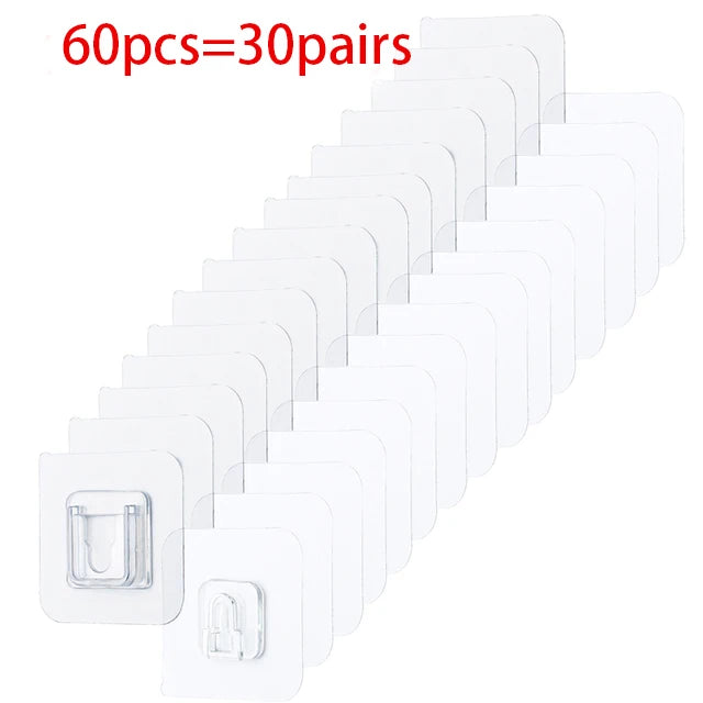 Double-Sided Adhesive Wall Hooks – Strong Transparent Suction Cup Hangers for Kitchen & Bathroom