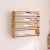 Bamboo Cling Film & Foil Cutter Box – Multi-Layer Kitchen Organizer with Paper Towel Holder