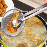 Stainless Steel Oil Frying Clamp – Fine Mesh Strainer with Tongs for BBQ & Deep Frying