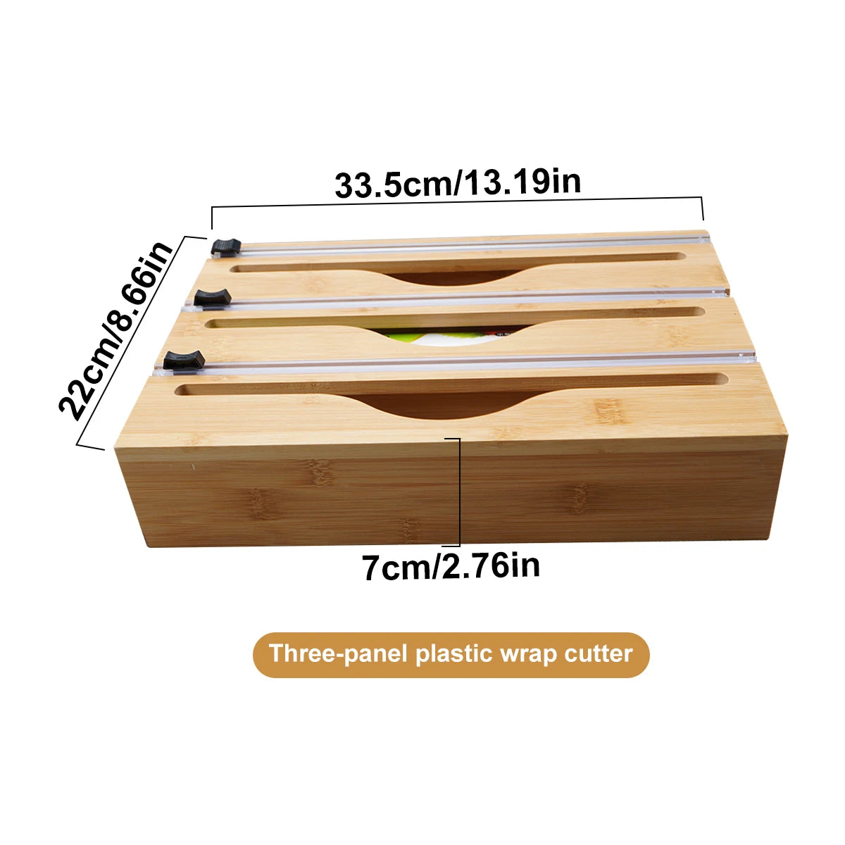 Bamboo Kitchen Wrap Dispenser with Foil & Cling Film Cutter – Wooden Storage Holder