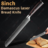 8" Professional Bread Knife Serrated Stainless Steel Blade with Wooden Handle