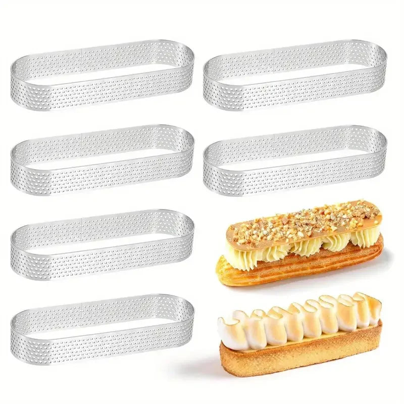 6PCS/8PCS Oval Perforated Tart Rings – Stainless Steel Professional Pastry & Baking Molds