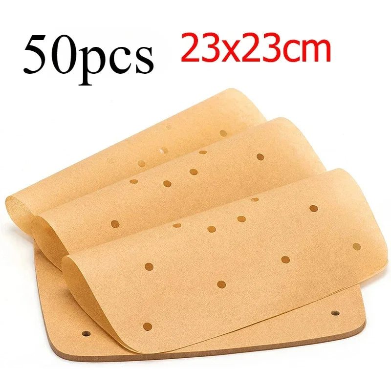 Upgraded Air Fryer Parchment Paper Liners – Disposable Square Perforated Sheets (50/100 Pcs)