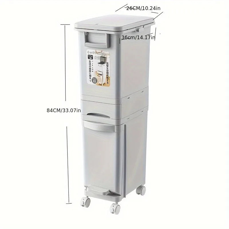 29L/32L Large Dual-Compartment Trash Can – Foot Pedal Plastic Bin with Dry & Wet Separation