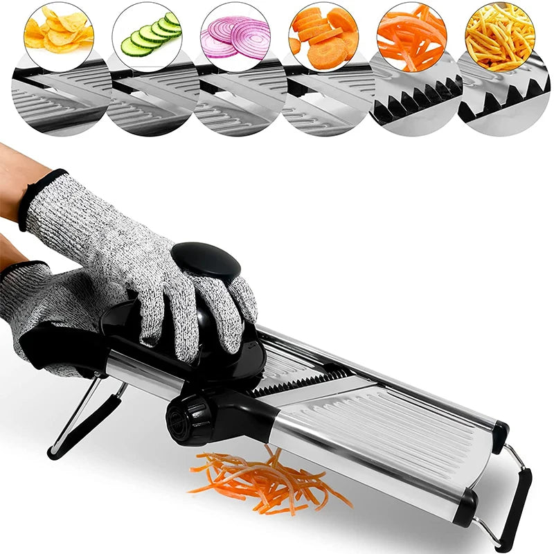LMETJMA Adjustable Mandoline Slicer – Stainless Steel Vegetable Cutter & Chopper
