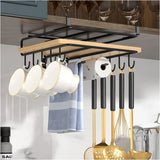 Under-Cupboard Hanging Kitchen Organizer Rack – Hooks for Paper Towels, Rags, Cutting Boards & Pot Lids
