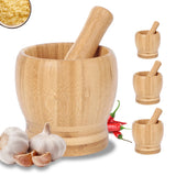 Leeseph Bamboo Mortar and Pestle Set – Garlic Grinder, Herb & Spice Masher
