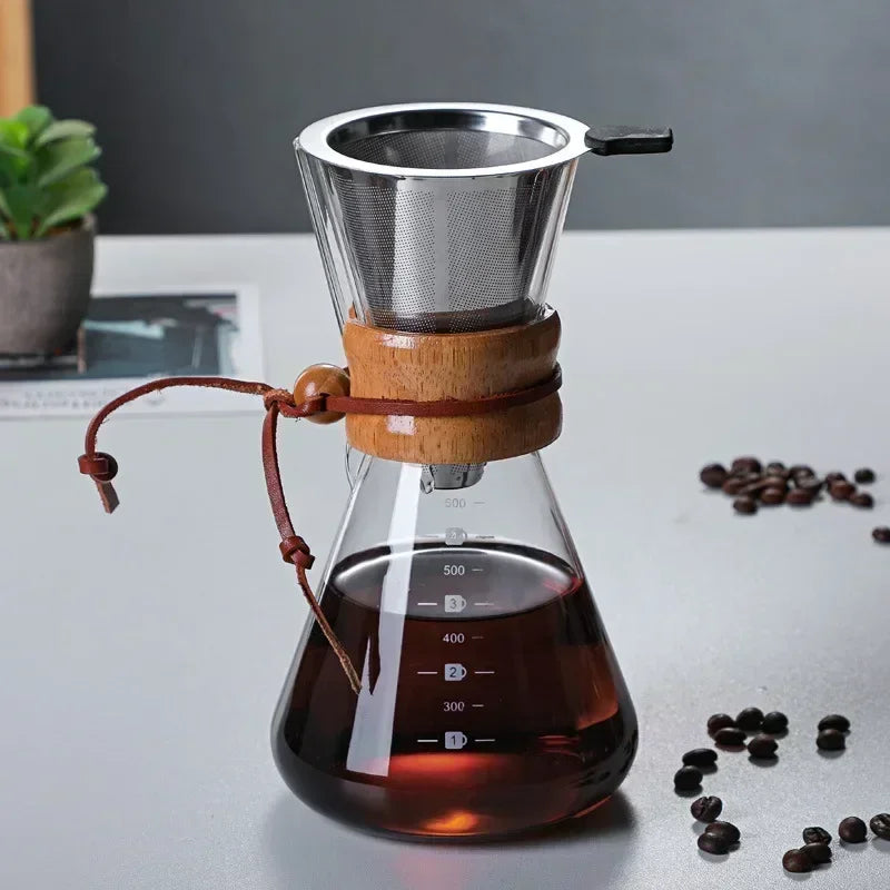 JUNBOPRO Hand Glass Coffee Kettle – Stainless Steel Filter Pour-Over Coffee Maker