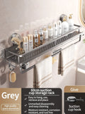 No-Drill Suction Cup Bathroom Rack – Aluminum Wall-Mounted Shower Shelf Organizer