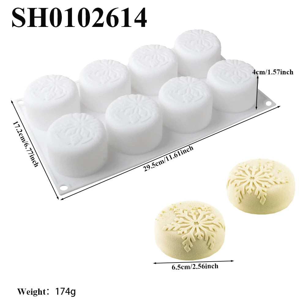Christmas Snowflake Cylindrical Mousse Silicone Cake Mold, French Dessert Bakeware