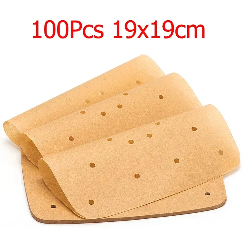 Upgraded Air Fryer Parchment Paper Liners – Disposable Square Perforated Sheets (50/100 Pcs)
