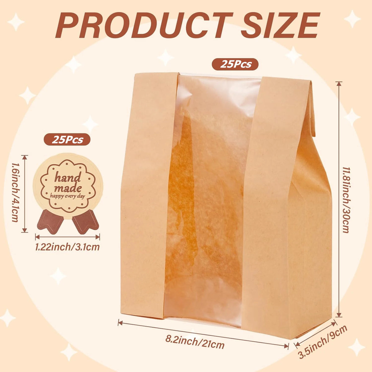 LMETJMA Large Bread Bags – Paper Bakery Bags with Clear Window