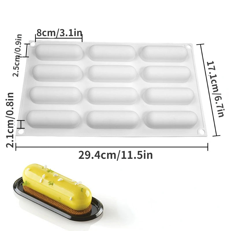 Elliptical Bar Chocolate Cake Silicone Mold, French Dessert & Mousse Baking Tool