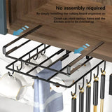 Under-Cupboard Hanging Kitchen Organizer Rack – Hooks for Paper Towels, Rags, Cutting Boards & Pot Lids