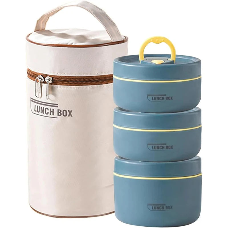 Portable Insulated Food Lunch Container Set – 3-Stackable Thermal Lunch Boxes for Adults & Kids