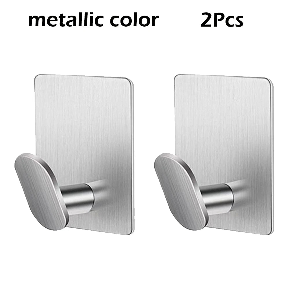 4pc/2pc Stainless Steel Adhesive Wall Hooks – Multi-Purpose Towel & Robe Hangers for Bathroom & Kitchen