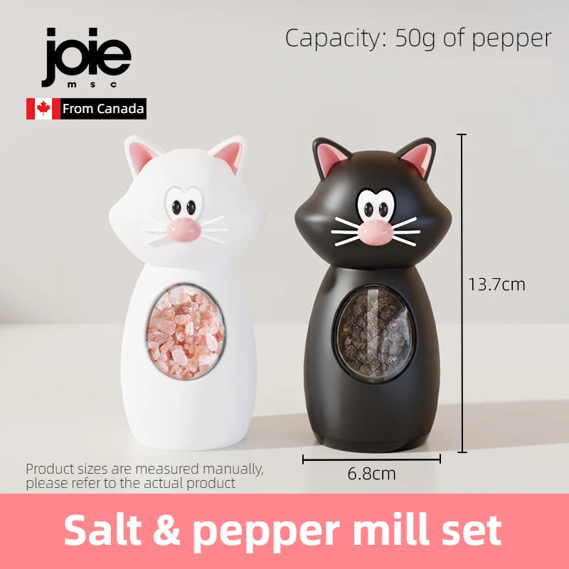 Joie Meow Spice Grinder Set Adjustable Ceramic Salt & Pepper Mill