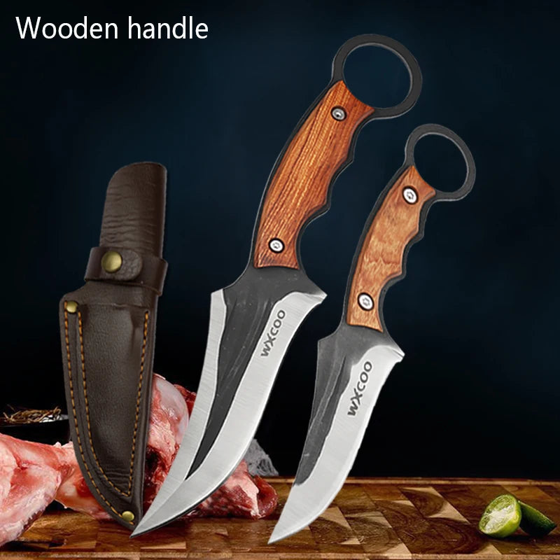 WXCOO Hand-Forged Kitchen Cleaver – Multifunctional Boning, BBQ & Fruit Slicing Knife with Sheath