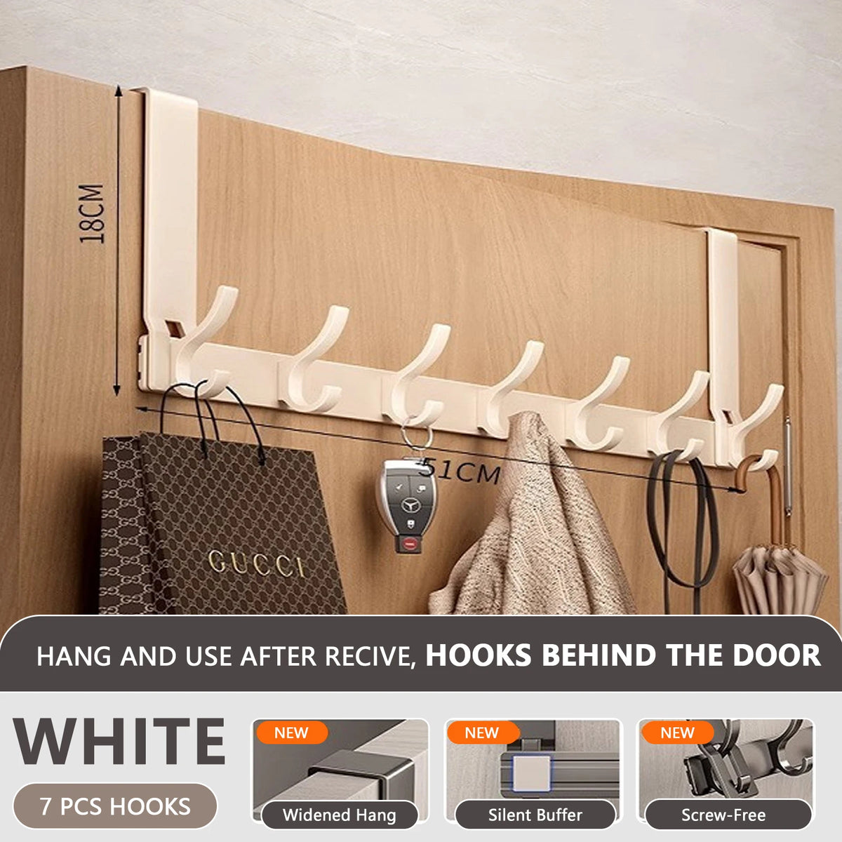 Door Behind Hooks Storage – Punch-Free Wall Hanging Organizer