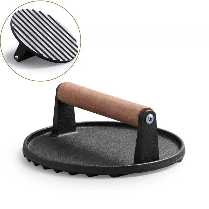 Cast Iron Meat Press – Heavy-Duty Steak & Burger Press for BBQ and Flat Top Grill