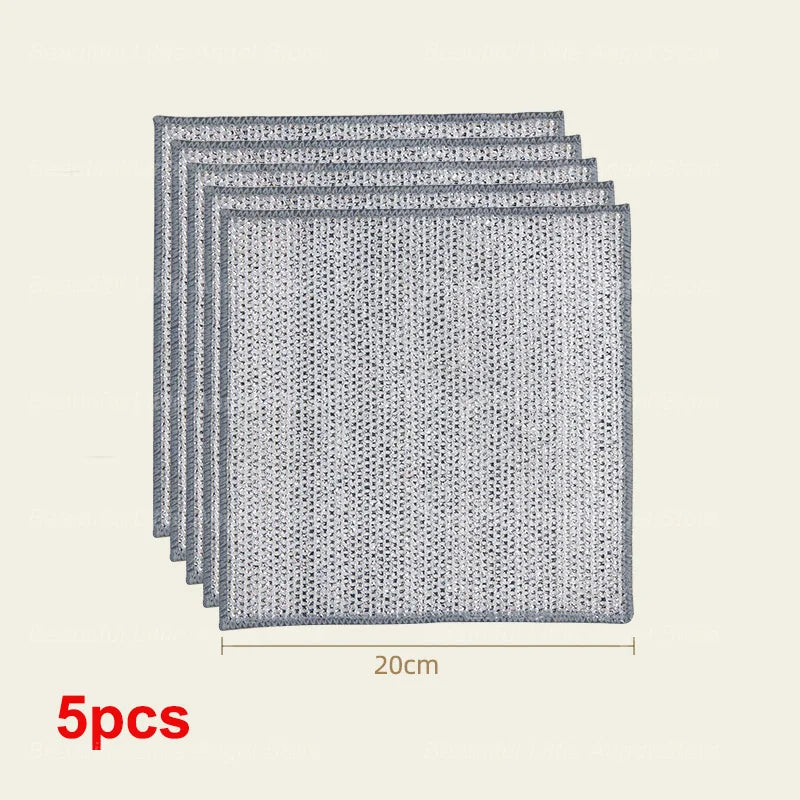 5–20pcs Thickened Steel Wire Cleaning Cloth – Non-Scratch Double-Layer Microfiber Kitchen Towels
