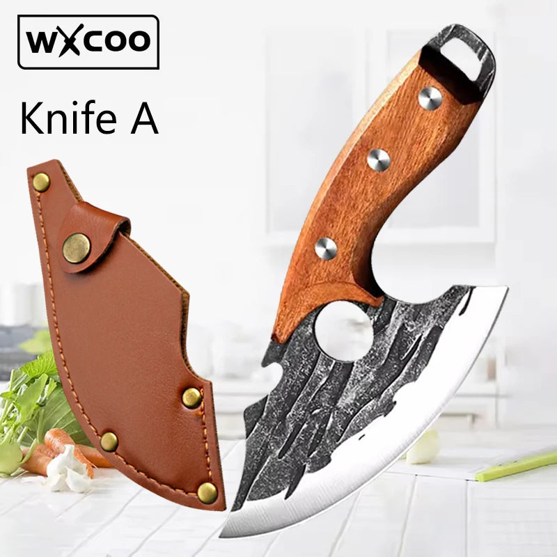 WXCOO Hand-Forged Hammered Chef Knife – Stainless Steel Meat Cleaver & Multi-Purpose Kitchen Knife
