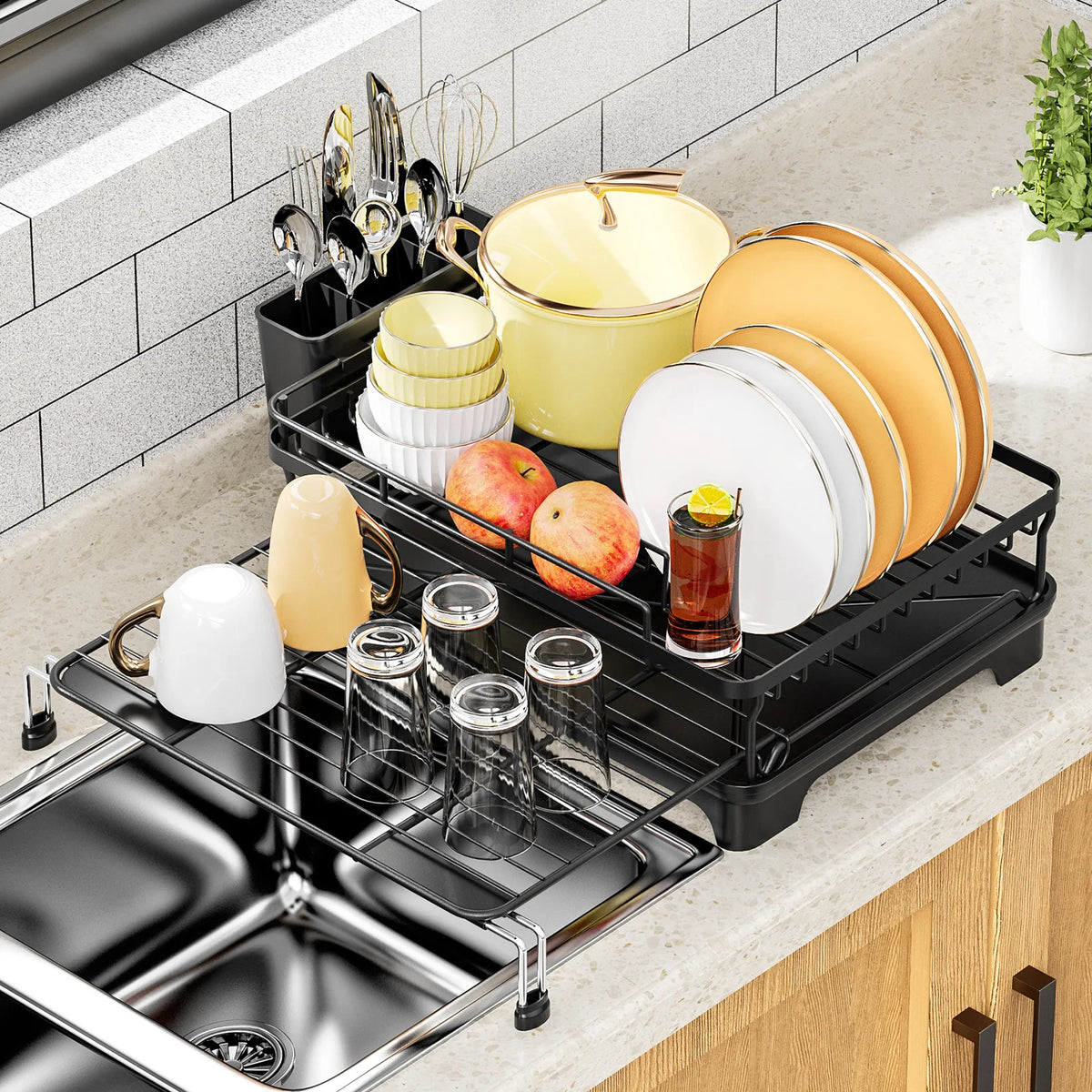 Extendable Dish Drying Rack – Large Stainless Steel Dish Drainer for Sink & Counter