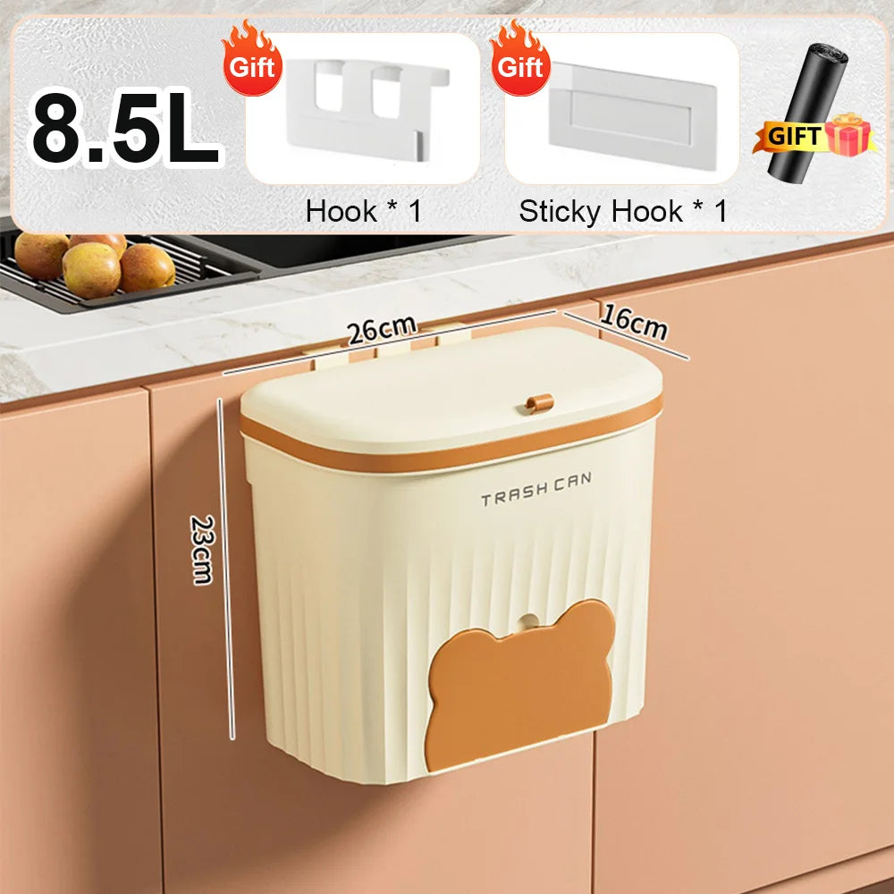 JYPS 8.5L / 12L Wall-Mounted Kitchen Trash Can – Lid Design, Under-Sink & Cabinet Compost Bin