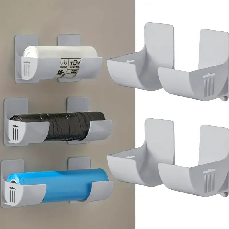 4-Pack Punch-Free Storage Rack – Kitchen & Cabinet Organizer for Plastic Wrap and Garbage Bags