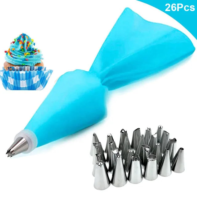 Reusable Silicone Pastry Bag Set with 24 Icing Nozzles DIY Cake Decorating Tools