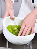 Colander Rice Bowl Drain Basket with Handle – Fruit & Vegetable Washing Organizer