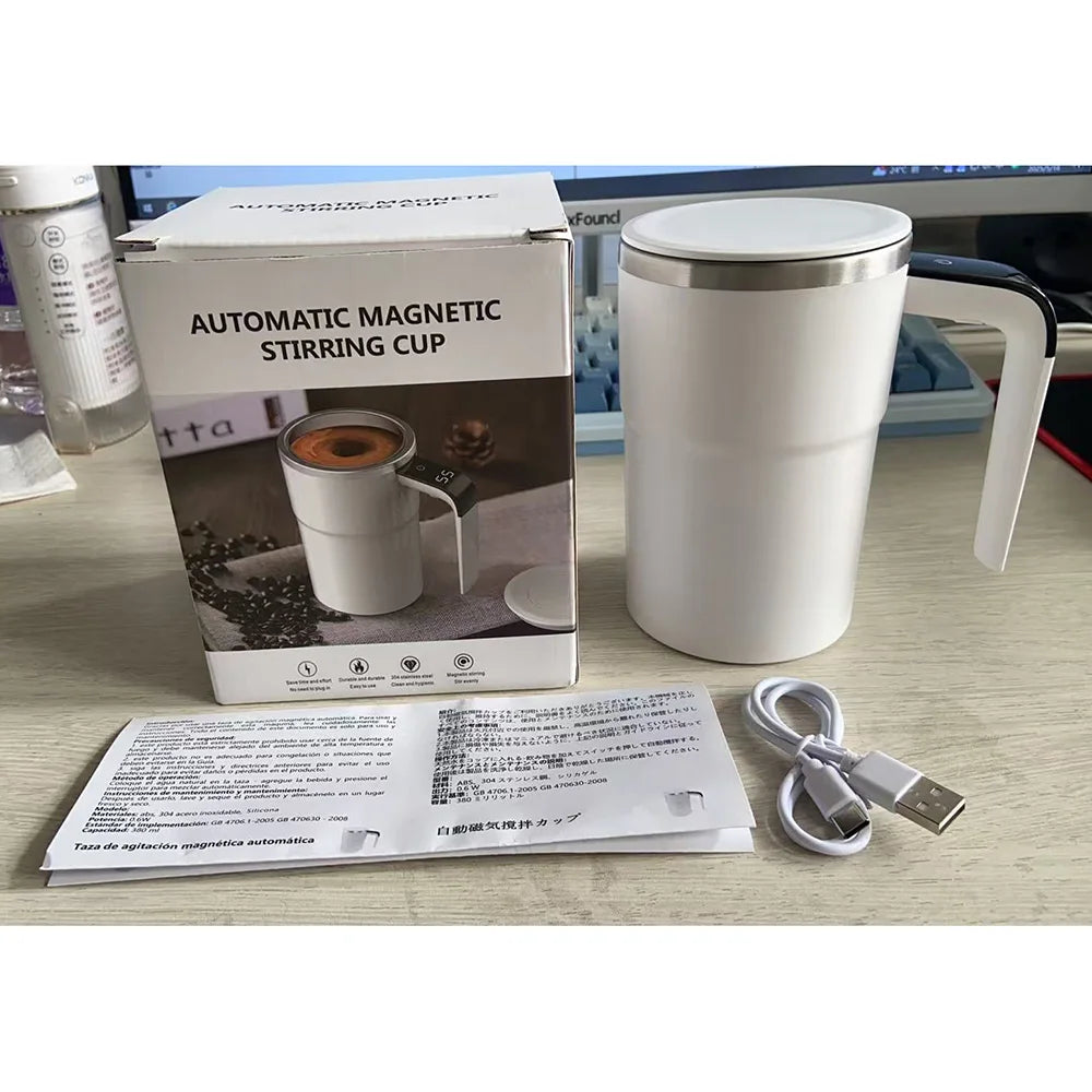 Electric Automatic Stirring Coffee Mug 380ML – Rechargeable Self-Mixing Stainless Steel Cup